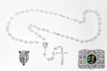 Silver Rosary Beads.