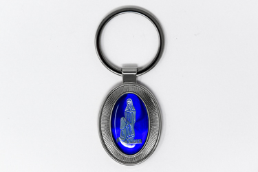 Blue Enamel Lourdes Silver Key Chain